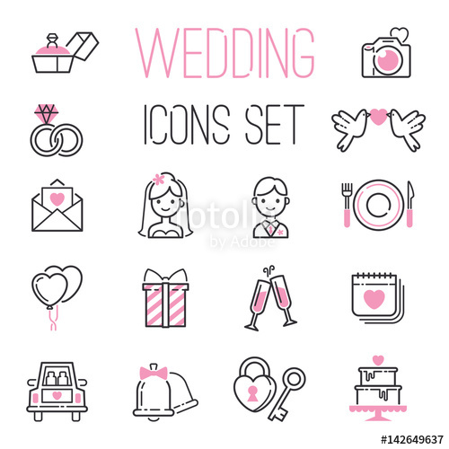 500x500 Outline Wedding Day Black And Pink Marriage Icons Set Of Icons