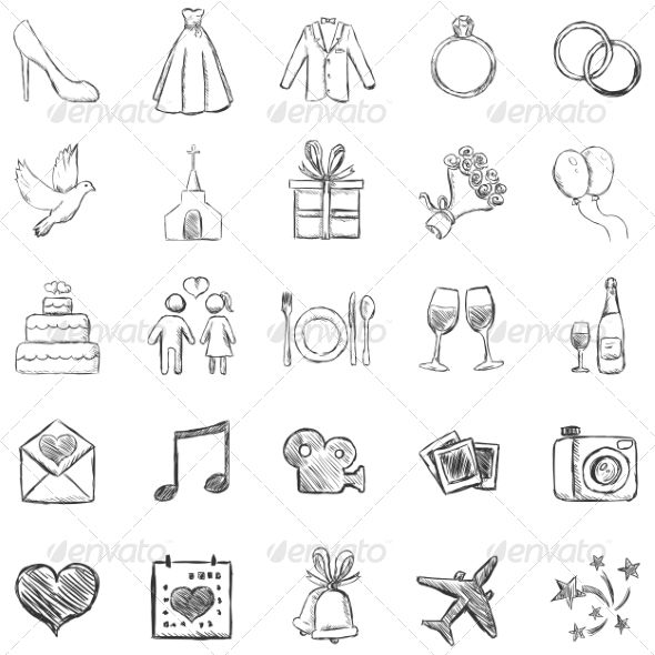 590x590 Set Of Sketch Weddings Icons Bodas In Wedding Icon