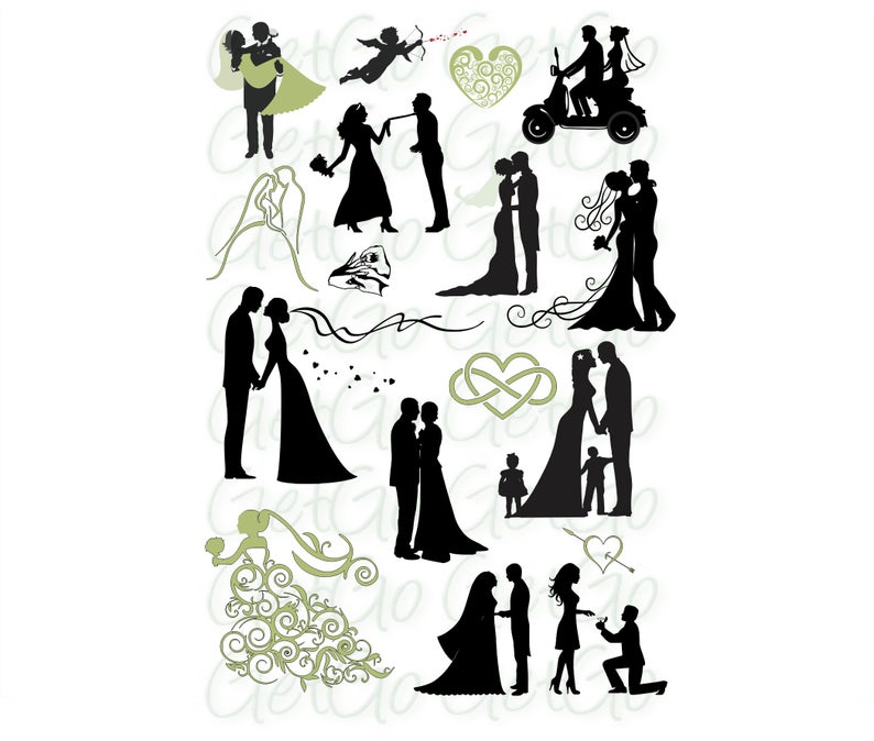 794x674 Wedding Icons And Bride And Groom Silhouettes Clipart Cricut Etsy