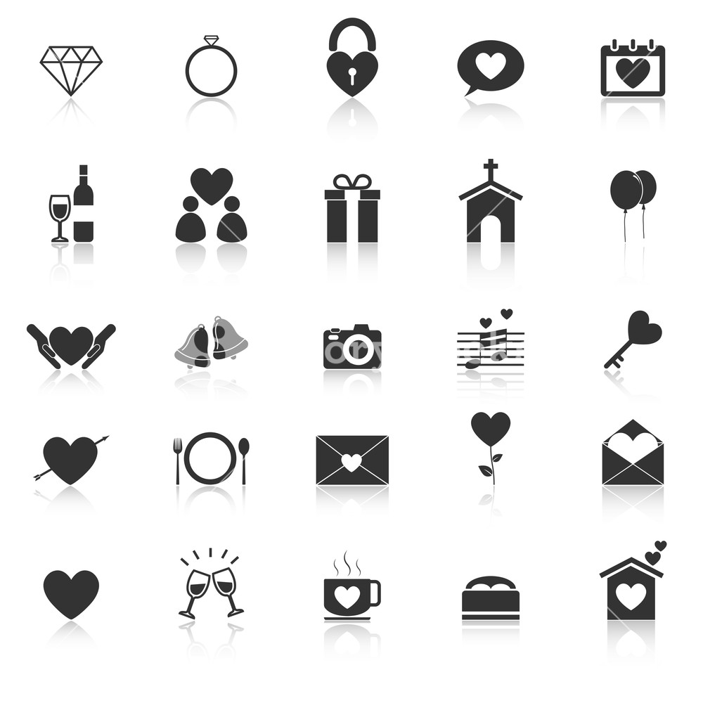 1000x1000 Wedding Icons With Reflect On White Background, Stock Vector