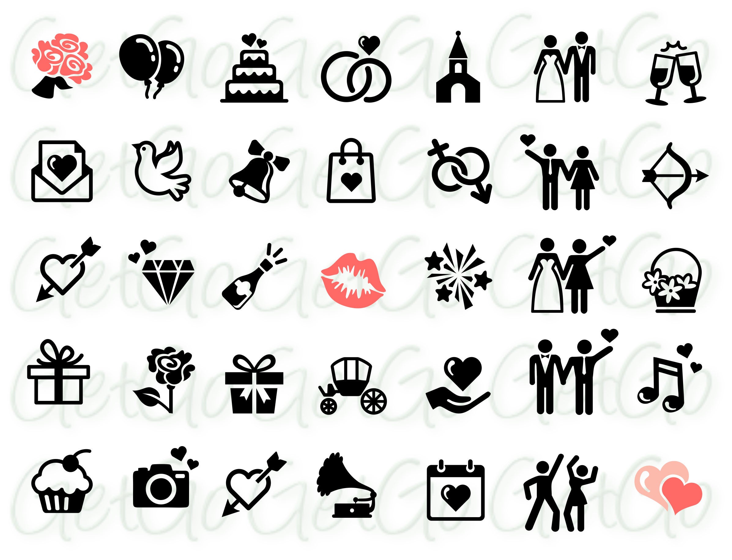 2393x1830 Wedding Icons Clipart Vectors Cricut Cameo Silhouette Etsy