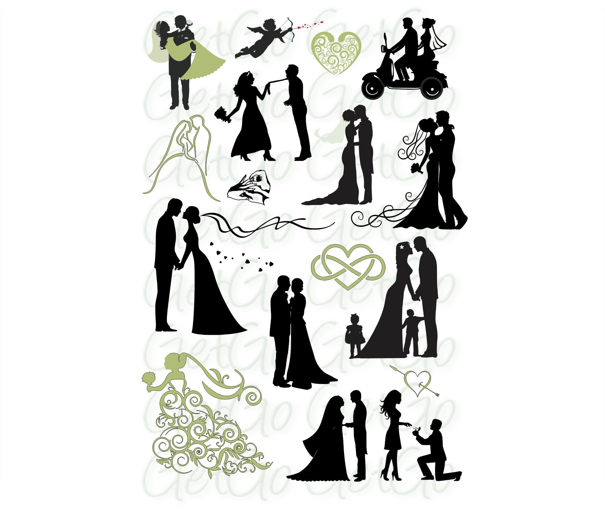 2100x1782 Wedding Icons And Bride And Groom Silhouettes Clipart Cricut Etsy