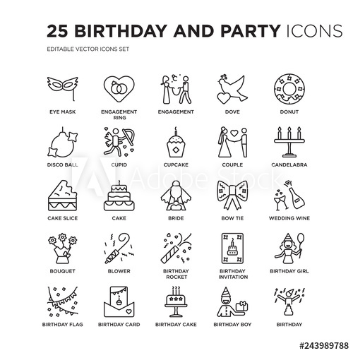 500x500 Set Of Birthday And Party Linear Icons Such As Eye Mask