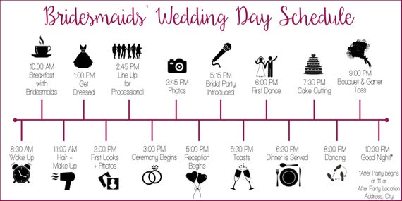 570x285 Wedding Party Schedule Timeline With Icons Customized And Etsy