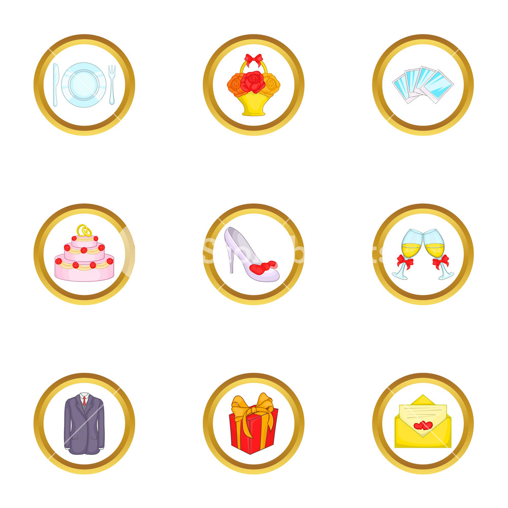 1000x1000 Wedding Party Icons Set Cartoon Set Of Wedding Party Vector