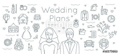 500x228 Wedding Plans Thin Line Flat Vector Background Modern Horizontal