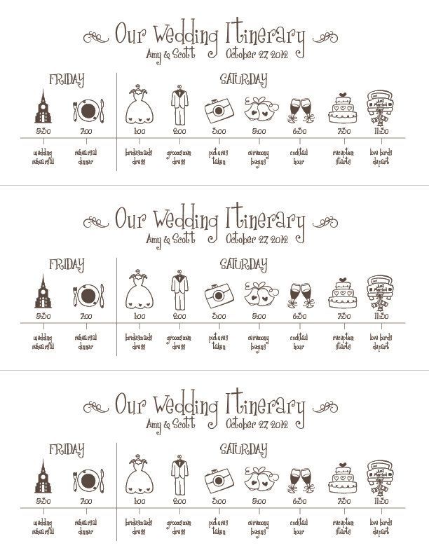 612x792 Printable Wedding Timeline Schedule Itinerary