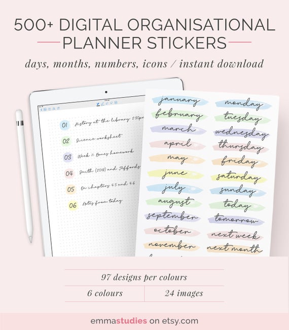 570x651 Digital Pastel Planner Stickers Months Weekdays Numbers Etsy