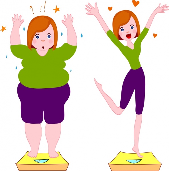 593x600 Weight Loss Advertising Fat Slim Woman Icons Free Vector In Adobe