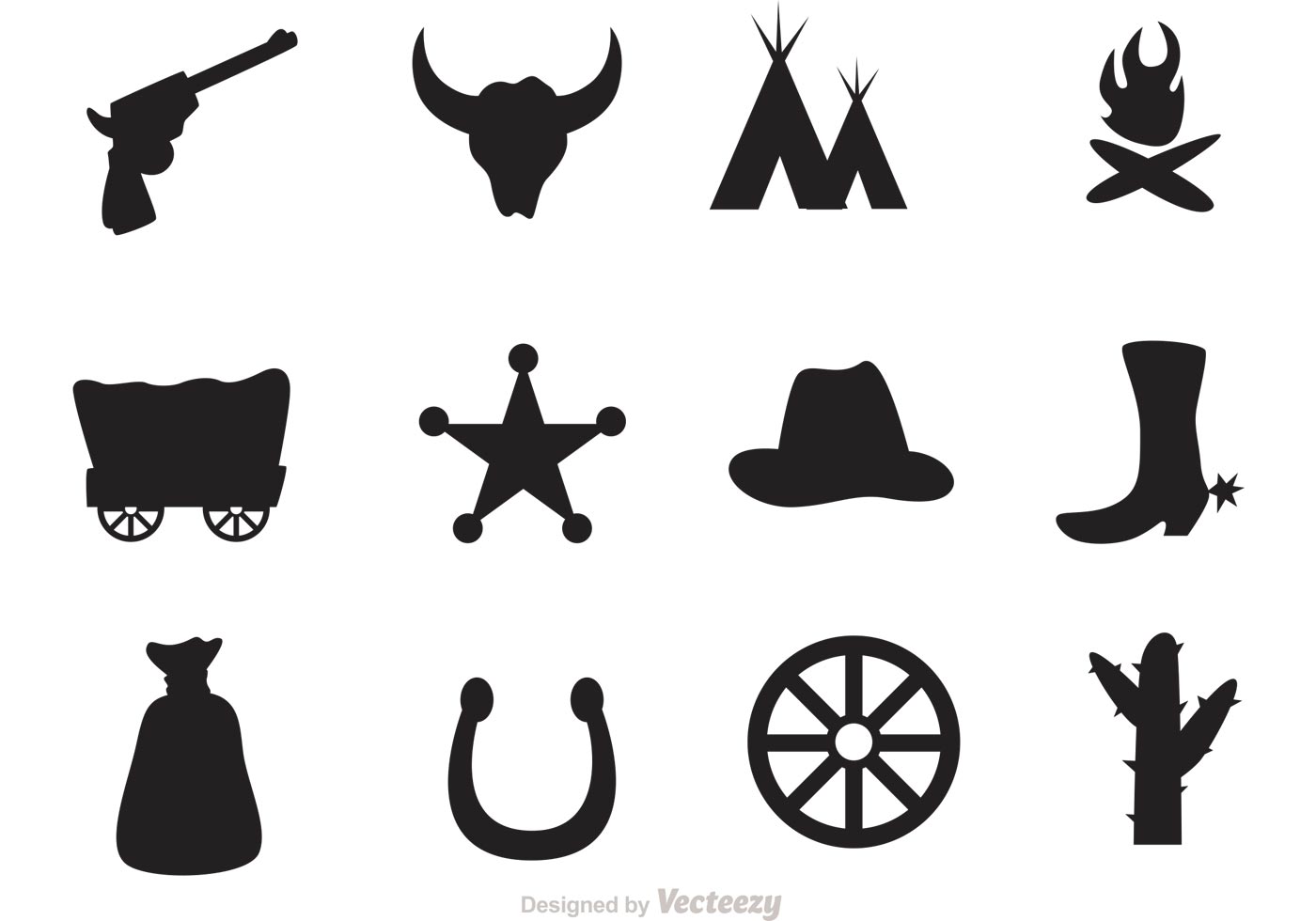 1400x980 Silhouette Wild West Icons Vector