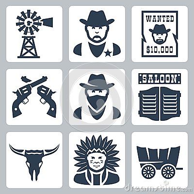 400x400 Vector Western Icons Set Drawing Icon Set, Revolver, Westerns