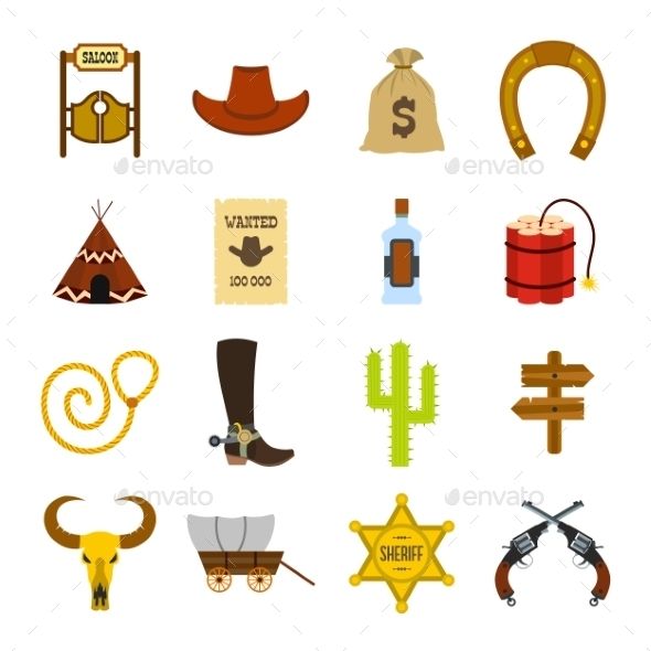 590x590 Wild West Cowboy Flat Icons Set For Web And Mobile Devices Icon