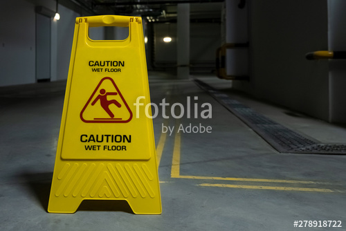 500x334 Bright Yellow Sign With Red Icon Of Falling Man On Wet Floor Sign