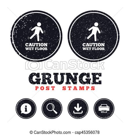 450x470 Caution Wet Floor Icon Human Falling Symbol Grunge Post Stamps