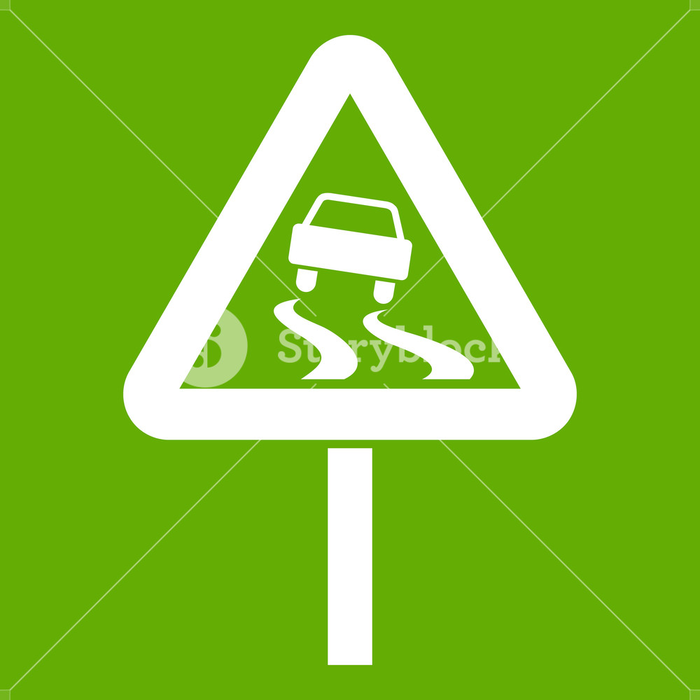 1000x1000 Slippery When Wet Road Sign Icon White Isolated On Green