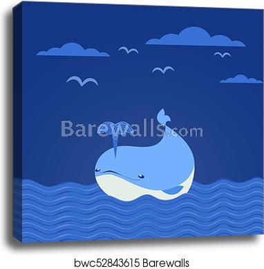 382x390 Cute Cartoon Whale Icon, Canvas Print Barewalls Posters Prints