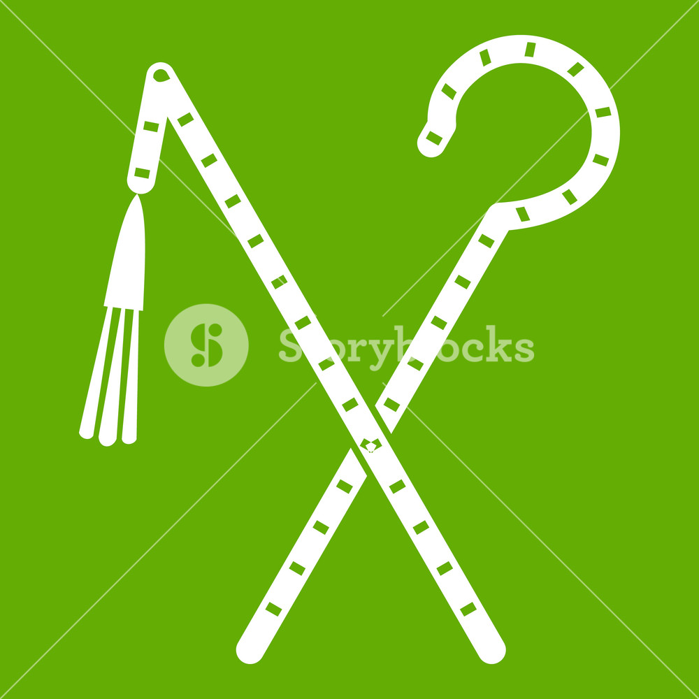 1000x1000 Rod And Whip Of Pharaoh Icon White Isolated On Green Background