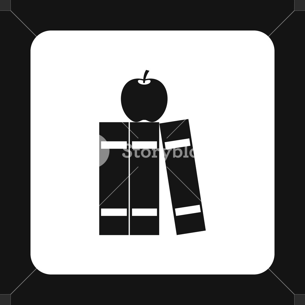 1000x1000 Books And Apple Icon In Simple Style Isolated On White Background