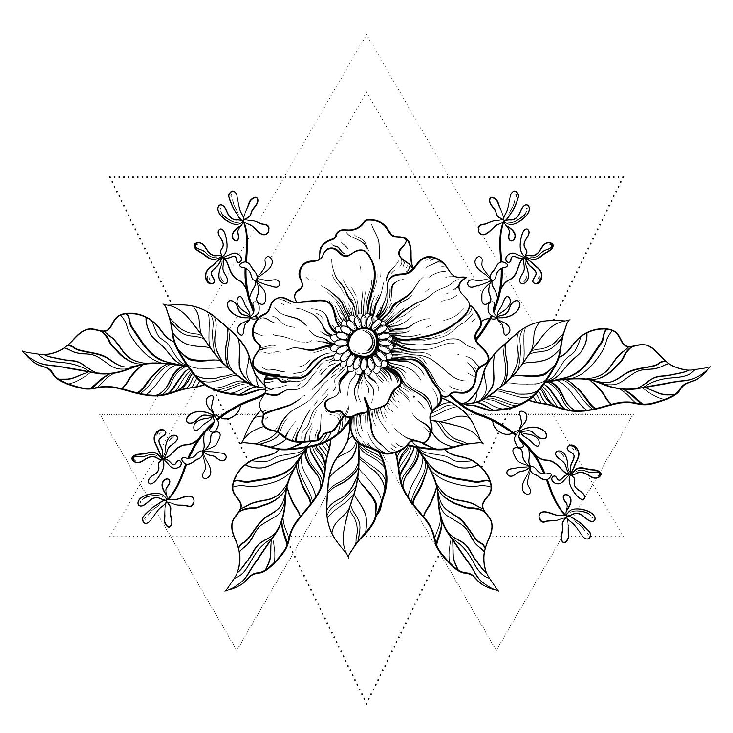 1500x1500 Black And White Dainty Geometric Triangle Flower Icon