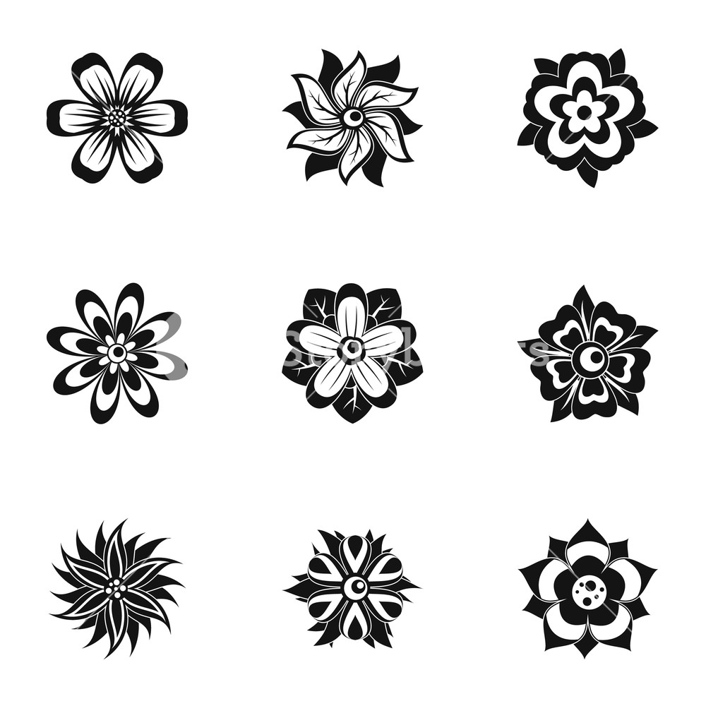 1000x1000 Black Flower Icon Set Simple Set Of Black Flower Vector Icons