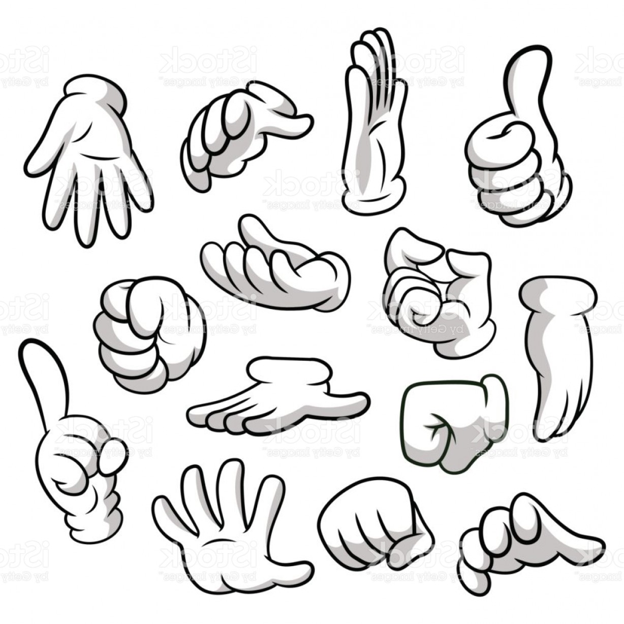 1228x1228 Cartoon Hands With Gloves Icon Set Isolated On White Background