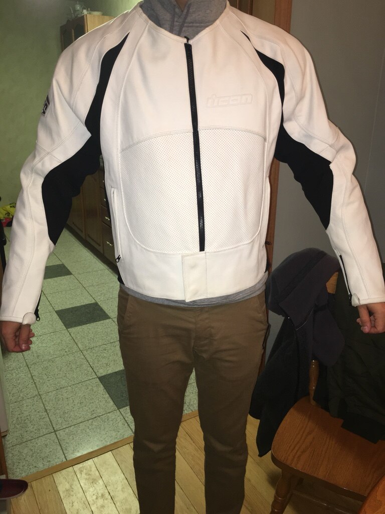 768x1024 Used Men's Black And White Icon Zip Up Racing Jacket For Sale
