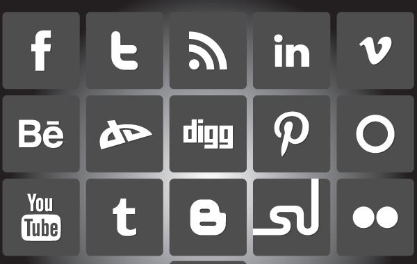 600x380 Black White Social Media Icon Pack