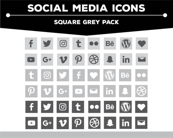 570x456 Social Media Icons Square Greycharcoalwhite Icon Pack Png Etsy