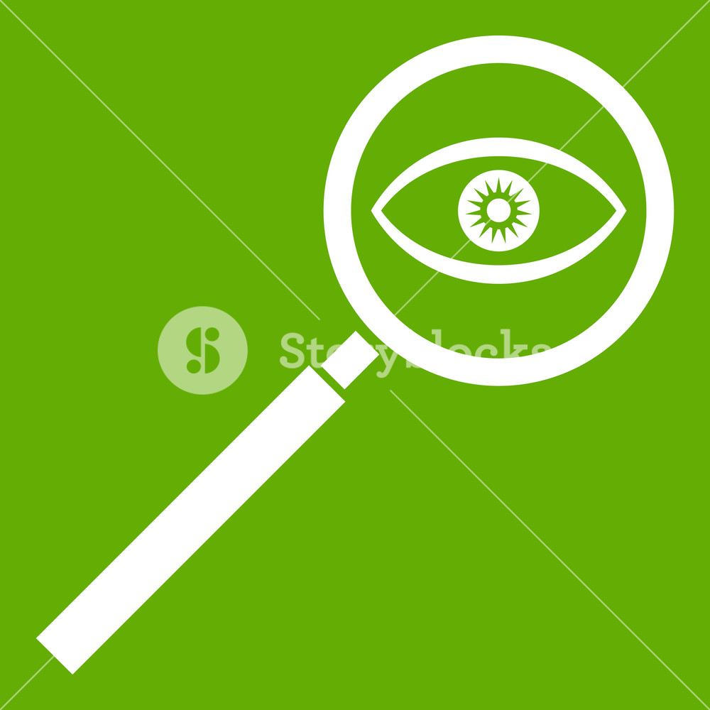 1000x1000 Magnifying Glass Icon White Isolated On Green Background Vector