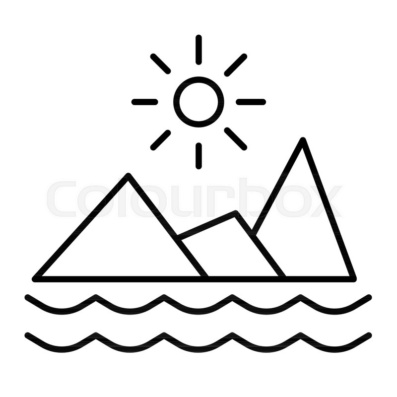 800x800 Mountains And The Sea With Sun Thin Stock Vector Colourbox