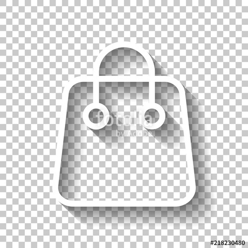 500x500 Shopping Bag Icon Linear, Thin Outline White Icon With Shadow