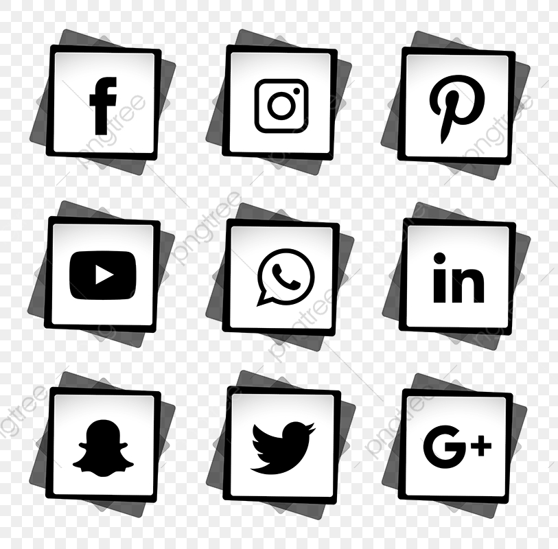 813x800 Social Media Icons Set, Black And White, Social Media Icons