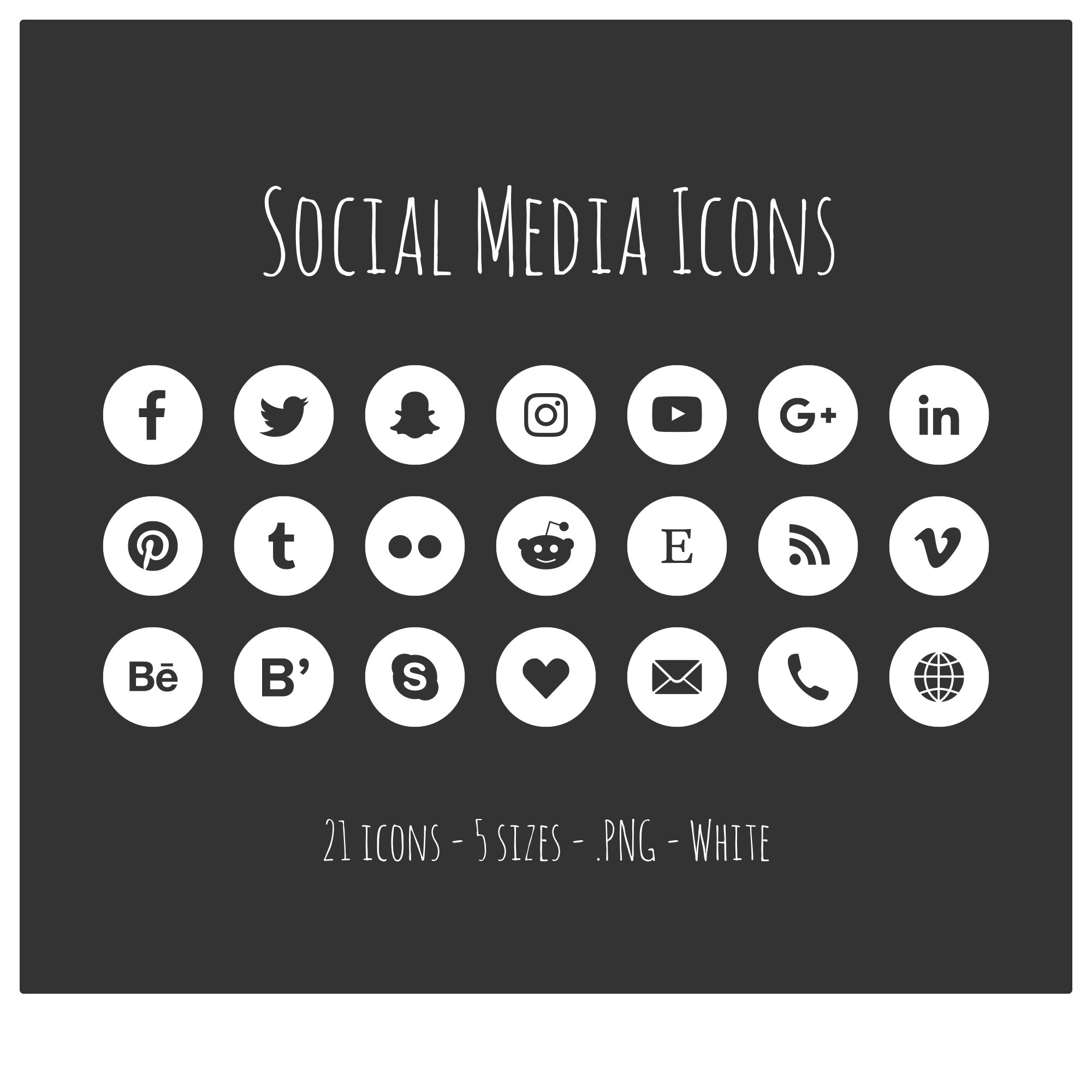 2000x2000 Social Media Icons White Icons In Sizes Png Etsy