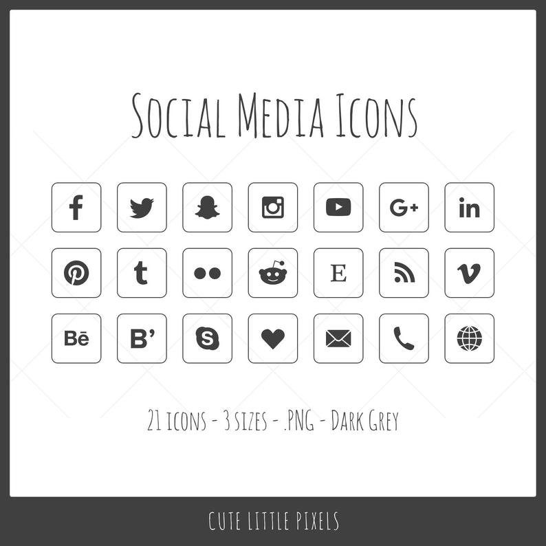 Social Media Icons Icons In Sizes Dark Grey And White Etsy 794x794 Social Media Icons Icons In Sizes Dark Grey And White Etsy