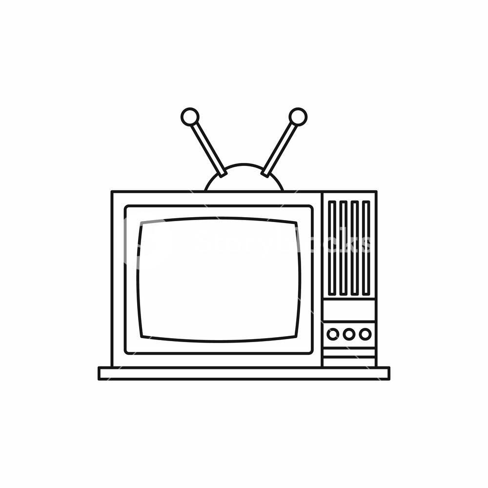 1000x1000 Retro Tv Icon In Outline Style On A White Background Royalty Free