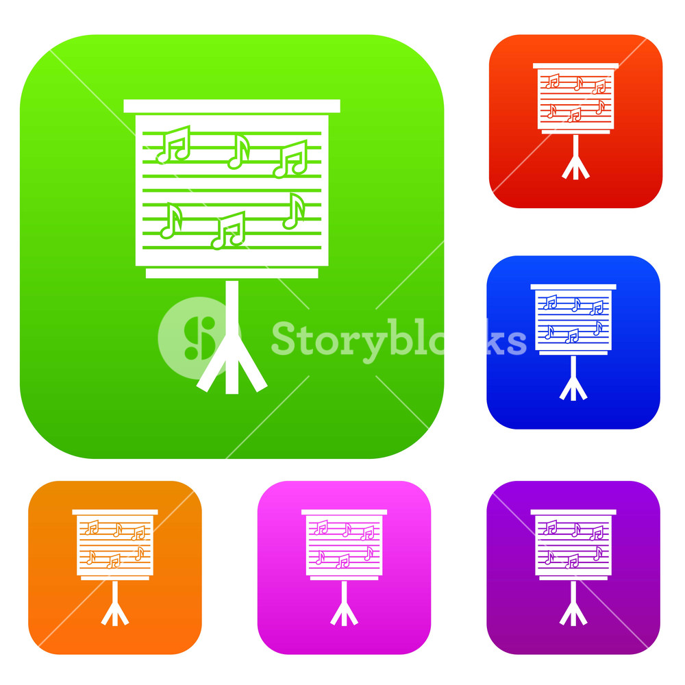 1000x1000 Whiteboard With Music Notes Set Icon Color In Flat Style Isolated