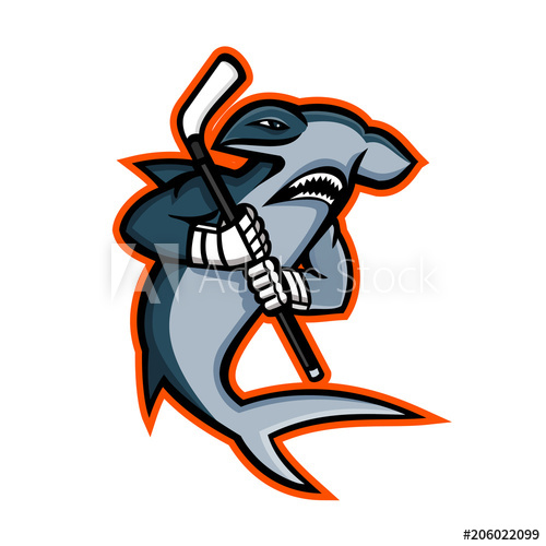 500x500 Mascot Icon Illustration Of A Hammerhead Shark Who Is A Ice Hockey
