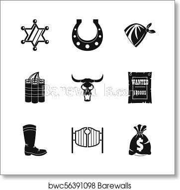 362x382 American Wild West Icon Set, Simple Style, Art Print Barewalls