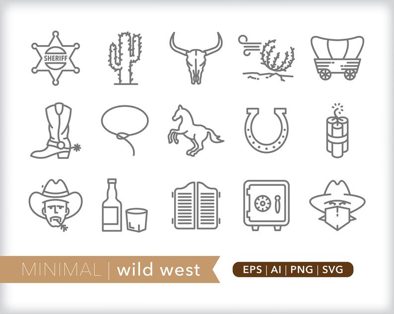 794x632 Wild West Line Icons Cowboy Icon Western Icons Etsy