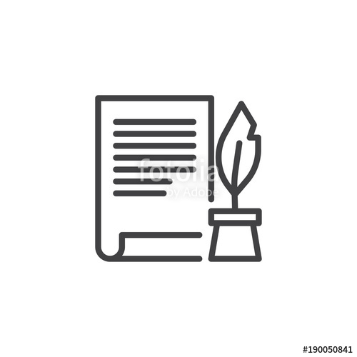 500x500 Ink Feather Pen And Scroll Paper Line Icon, Outline Vector Sign