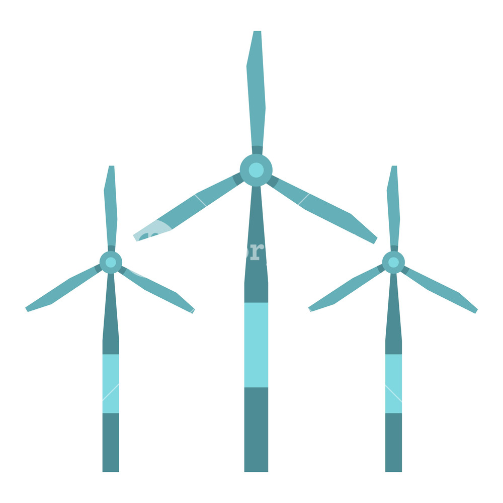 1000x1000 Wind Turbine Icon Flat Isolated On White Background Vector