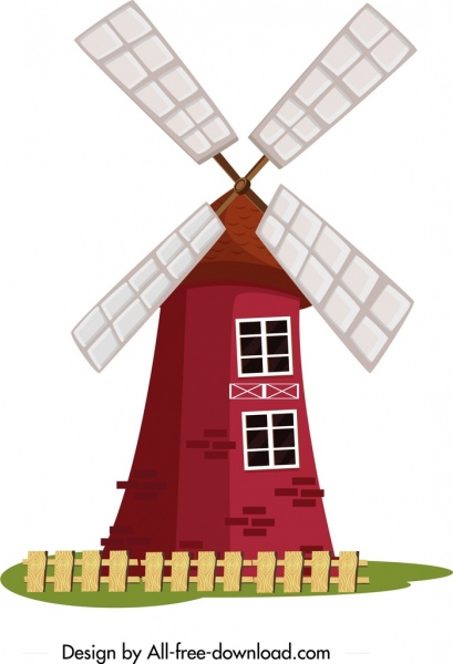 409x600 Farm Windmill Icon Colored Classical Design Free Vector In Adobe