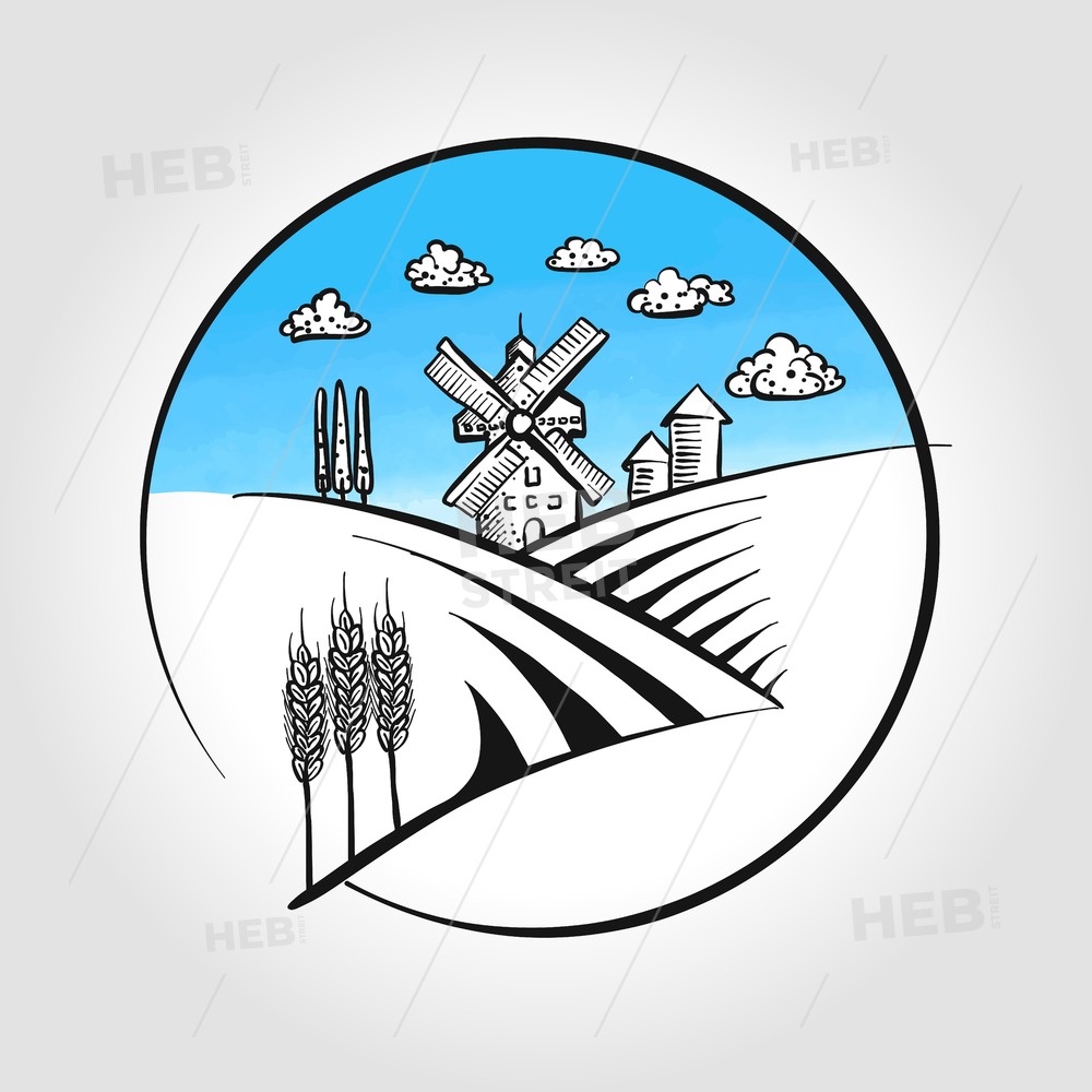 1000x1000 Hand Drawn Windmill Icon With Landscape Hebstreits Sketches