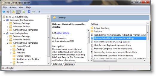 Local extension. Скрывать значки рабочего стола групповая политика.