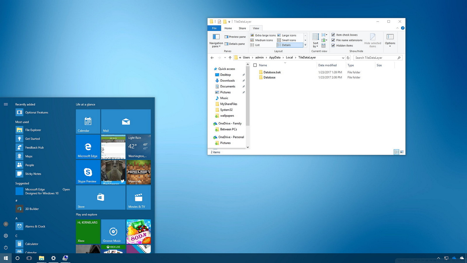 Главное меню компьютера Windows 10