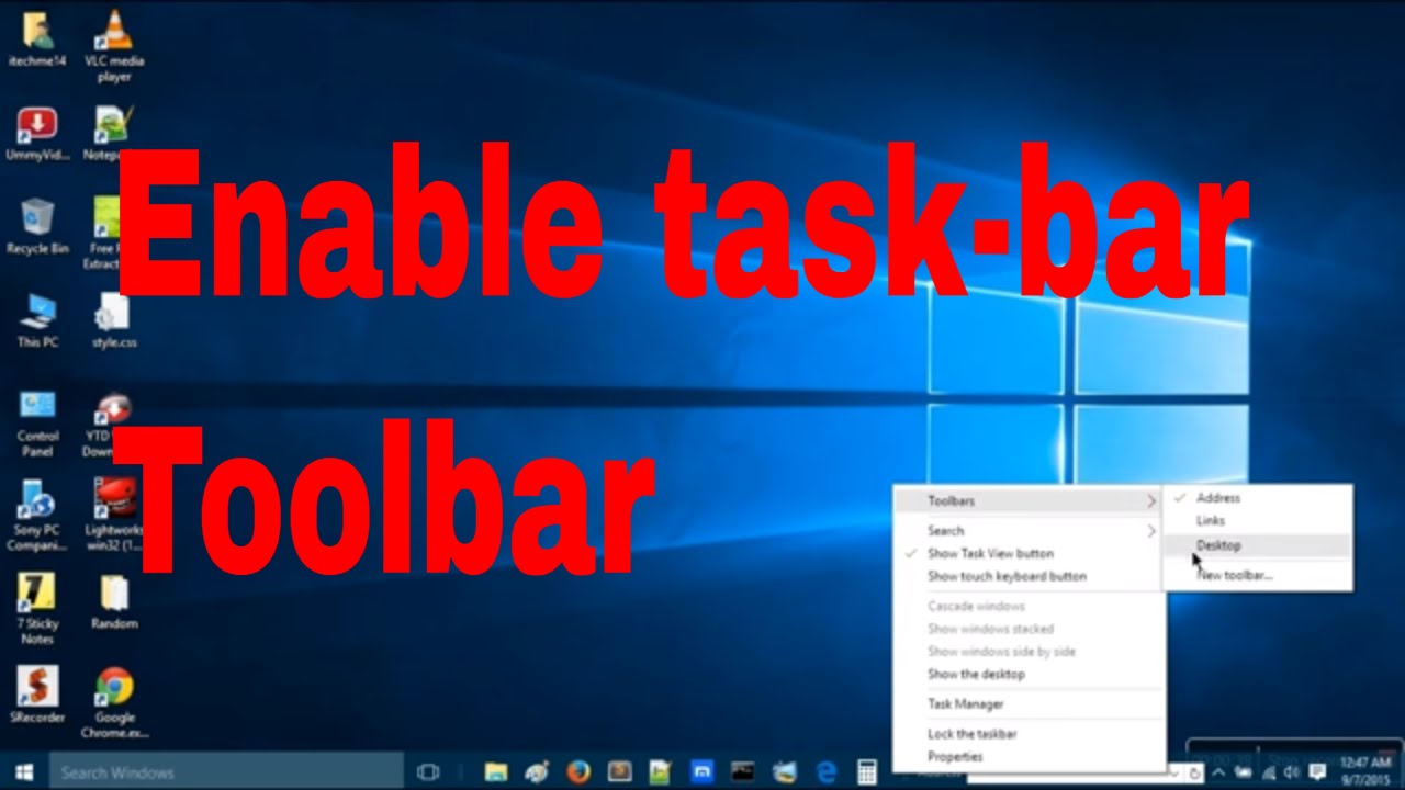 1280x720 Windows How To Enable Toolbar In Taskbar