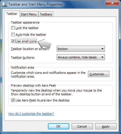 414x461 Reduce Height Of Windows Taskbar With Smaller Icons