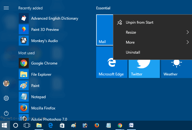 How To Change Live App Tile Size On Start Menu Windows 615x417 How To Change Live App Tile Size On Start Menu Windows