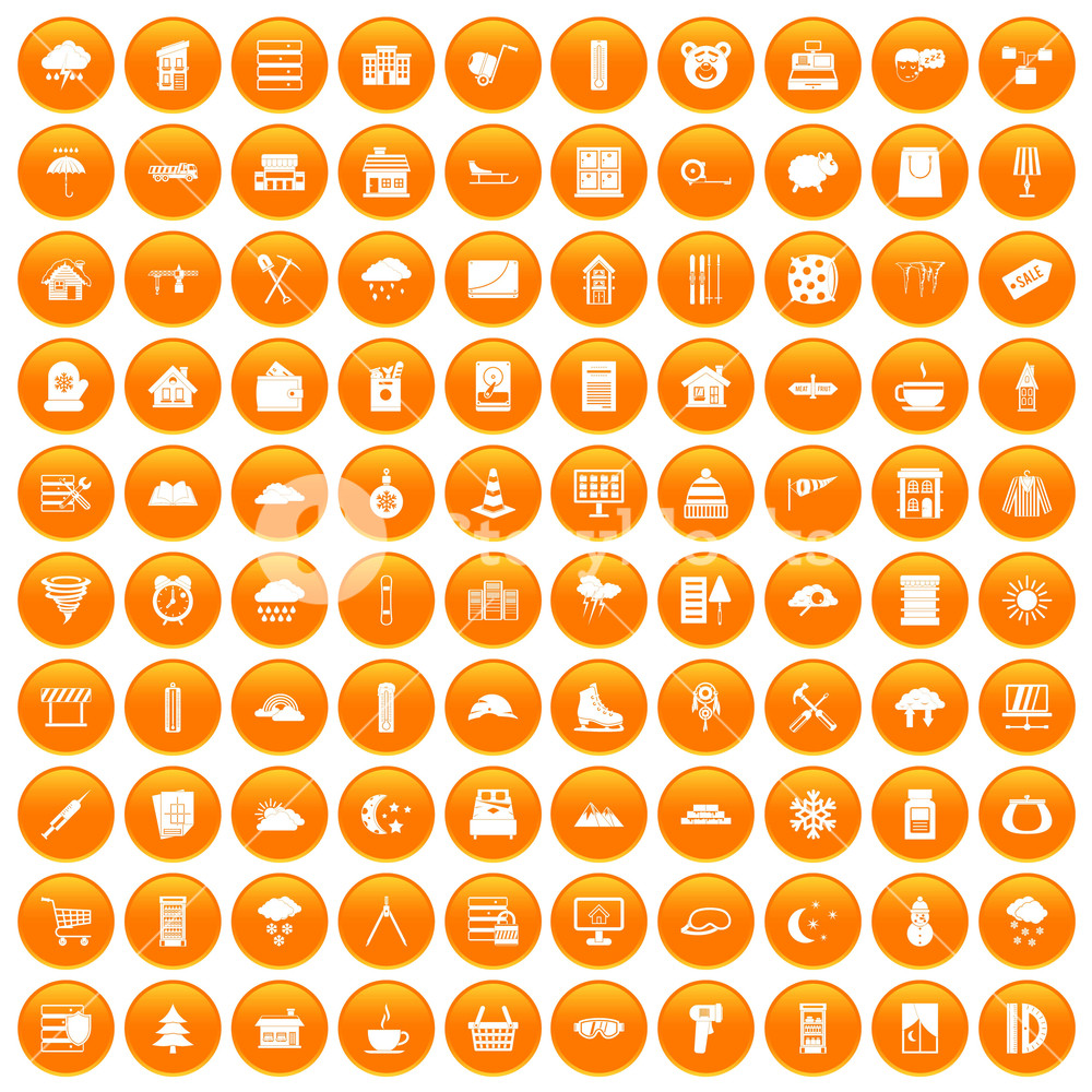 1000x1000 Windows Icons Set In Orange Circle Isolated Vector
