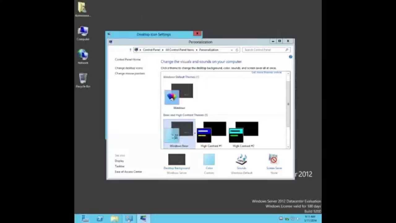 1280x720 Windows Server Personalize Desktop, Desktop Icons